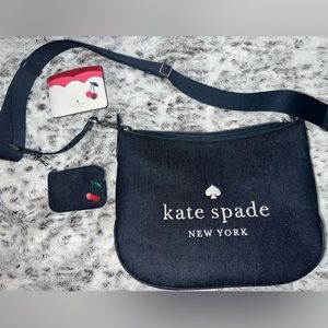 Kate Spade Cherry Embroidered Crossbody+coin purse + matching cherry cardholder